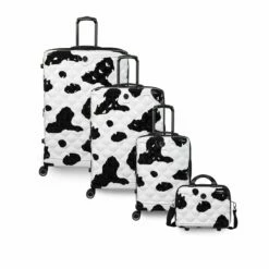 IT Luggage Indulging - 4pc Set (Moo Cow Print) -Suitcase Sales 2024 33198 UK16 3039A08Moocowblack whiterepeatprintSSFrontpaneldirectlyset2