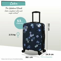IT Luggage Sheen - 2pc Set (Pansies Floral Blue Depths) -Suitcase Sales 2024 Sheen Pansies Cabin dims weights