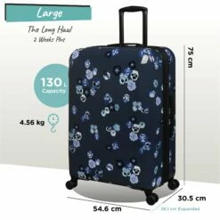 IT Luggage Sheen - 2pc Set (Pansies Floral Blue Depths) -Suitcase Sales 2024 Sheen Pansies Large dims weights