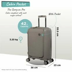 IT Luggage Spontaneous II - Cabin With Pocket (Feather Grey) -Suitcase Sales 2024 Spontaneous Cabin Pocket Feather dims weights