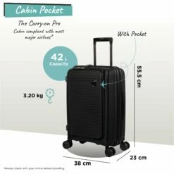 IT Luggage Spontaneous II - Cabin With Pocket (Black) -Suitcase Sales 2024 Spontaneous Cabin Pocket blk dims weights